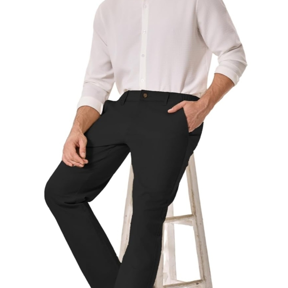 VOEERON Men's Elastic Waist Pants Relaxed Fit Khaki Style Flat Front Casual Pant